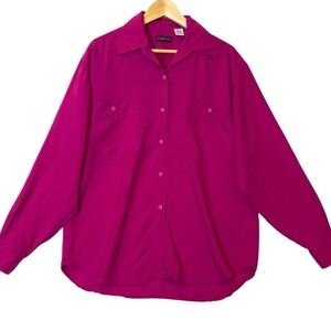 Coreen Silk Button Down Blouse Womens M Fuchsia Retro Minimalist Y2K Luxury Work